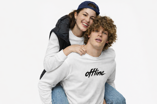 Biała Bluzka Koszulka z Długim Rękawem "OFFLINE"  –  Unisex z Haftem | BTL by AnnaPAP