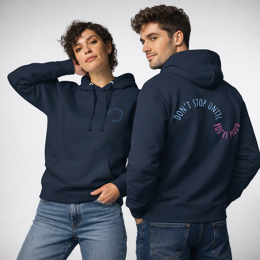 "Don't Stop" Hoodie – soft cotton, navy blue streetwear