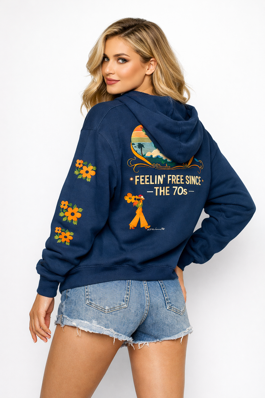 Damska Bluza Vintage  "Feelin’ Free Since The 70s" - na zamek z kapturem