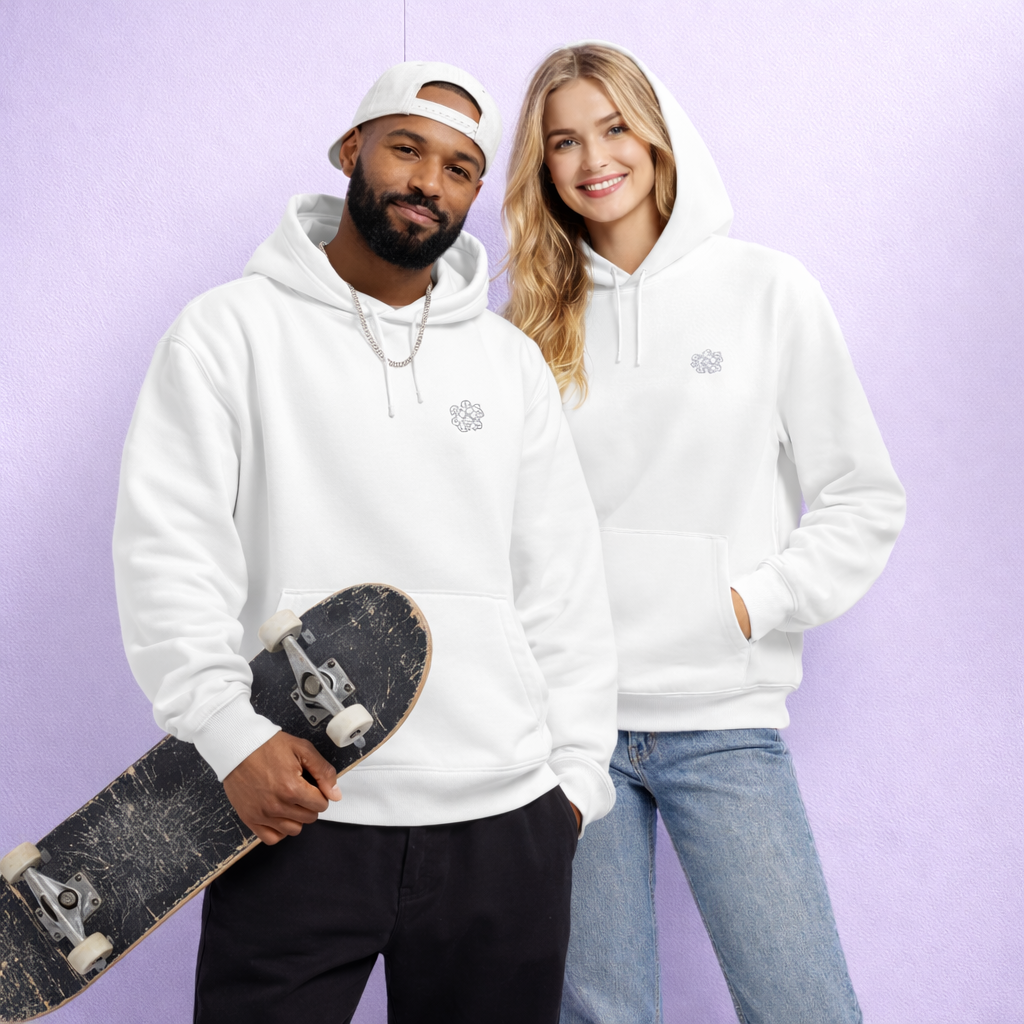 Oversized Huvtröja - Basic Hoodie "Proud" Vit eller Krämvit – Tjock och Mjuk Huvtröja